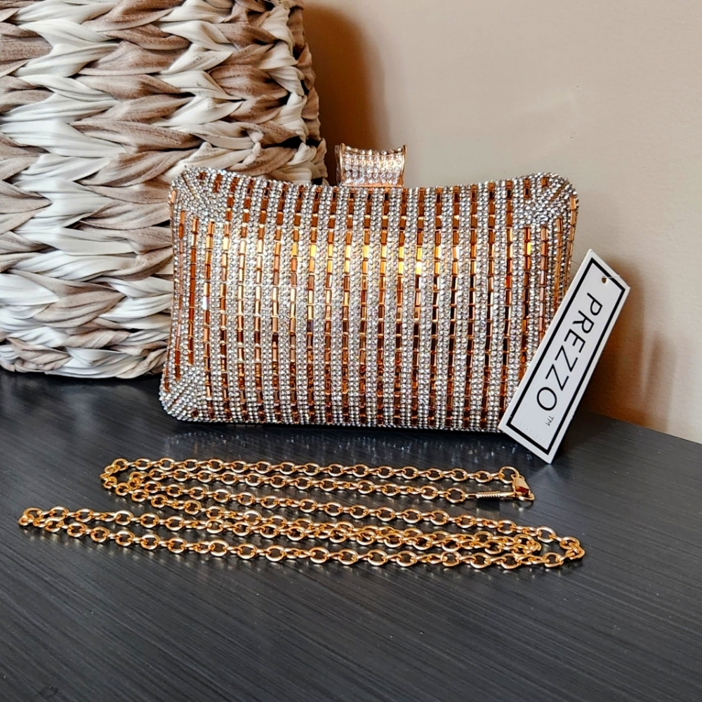 PREZZO | Gold Clutch with Rhinestones